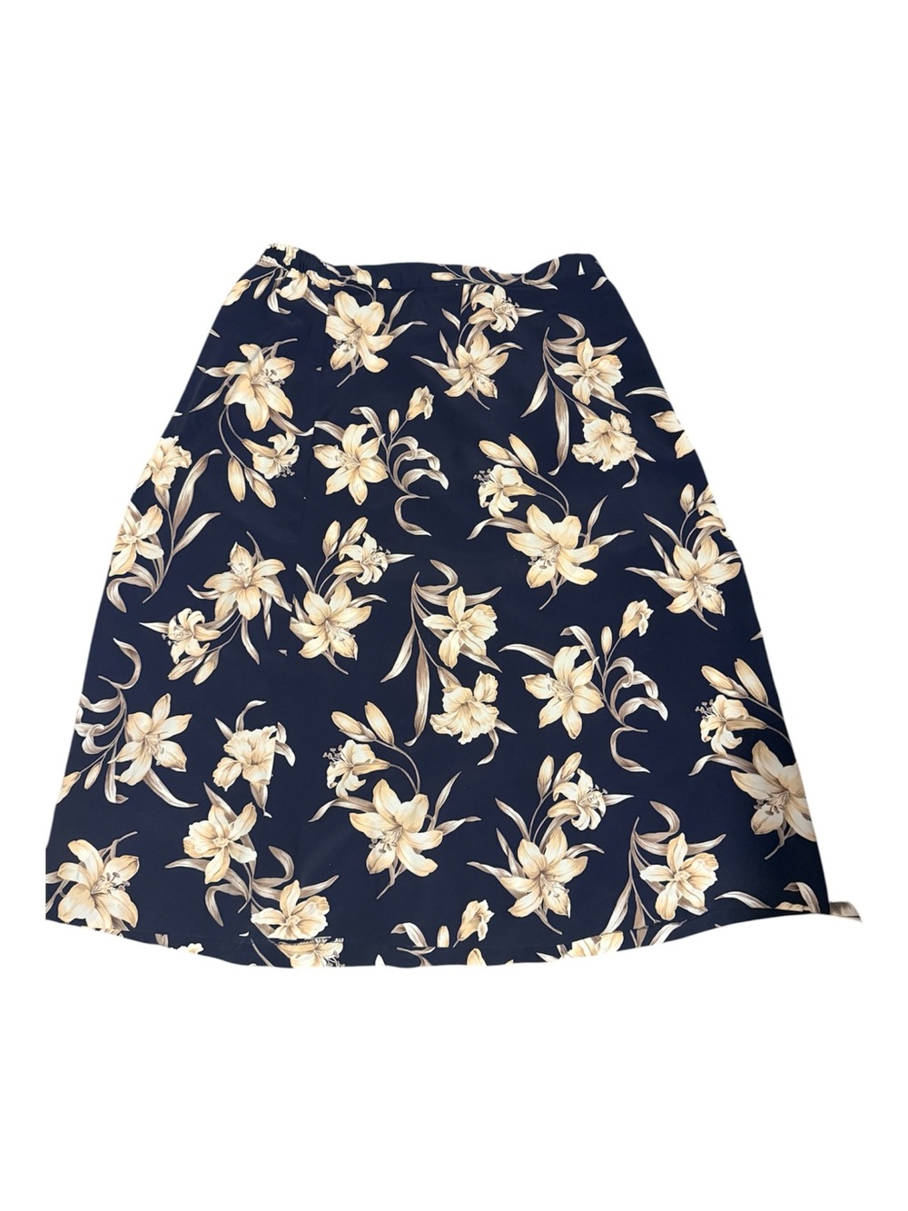 Jaclyn Smith Soft Surroundings  Navy Midi Skirt with Cream Floral Pattern plus24